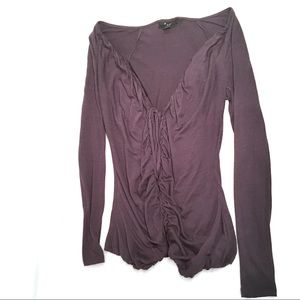 🍂Plum Gray Ruched V-Neck Cardigan w/ Tie XS